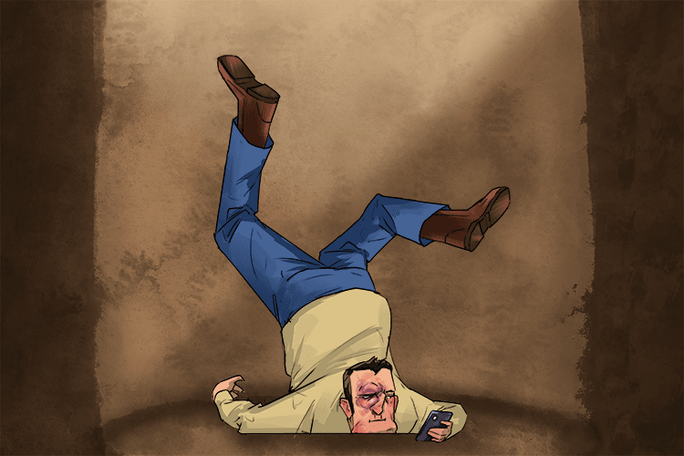 He fell in and hurt (inert) himself but showed no reaction